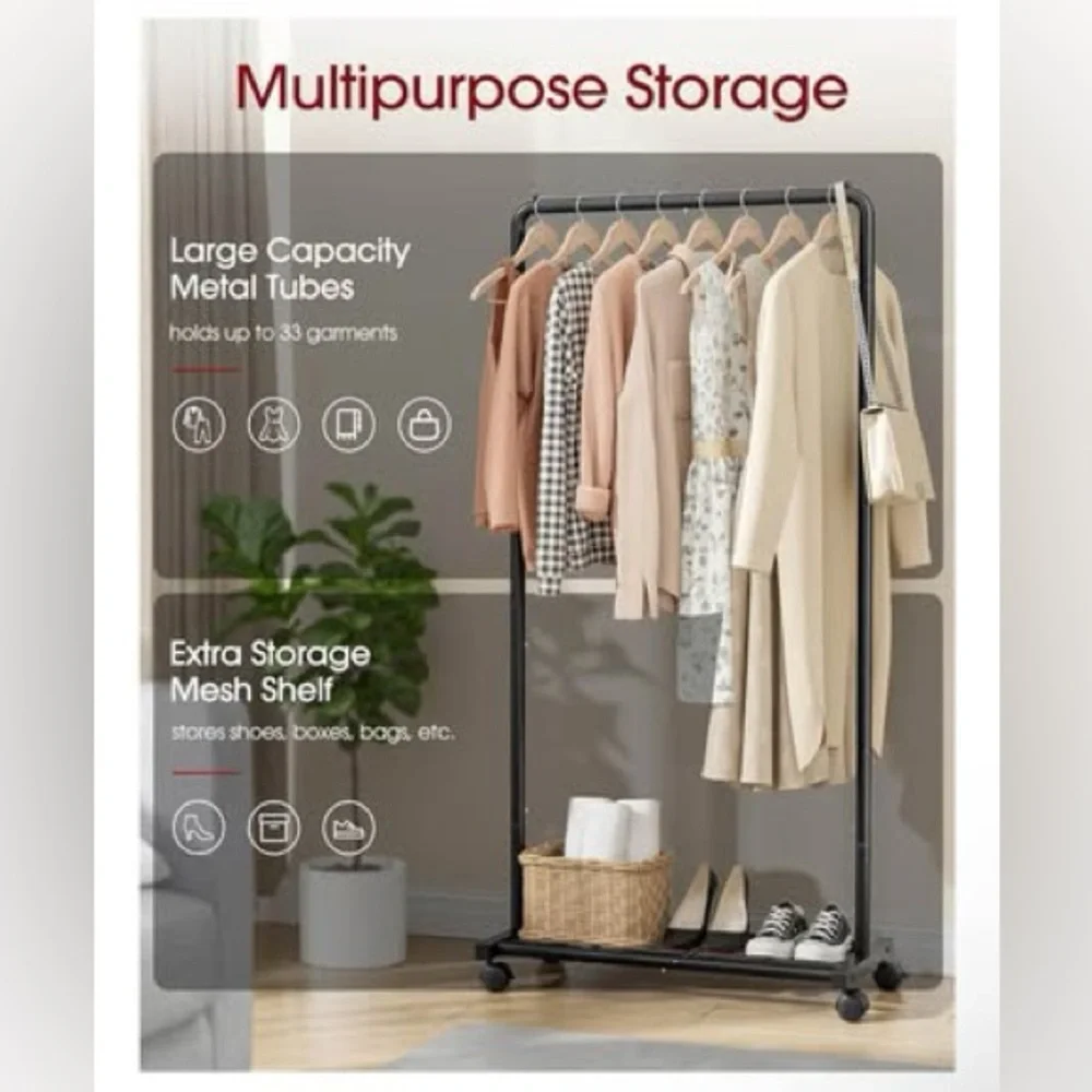 Adjustable Black Garment Rack with Lower Shelf - Home Storage & Organization